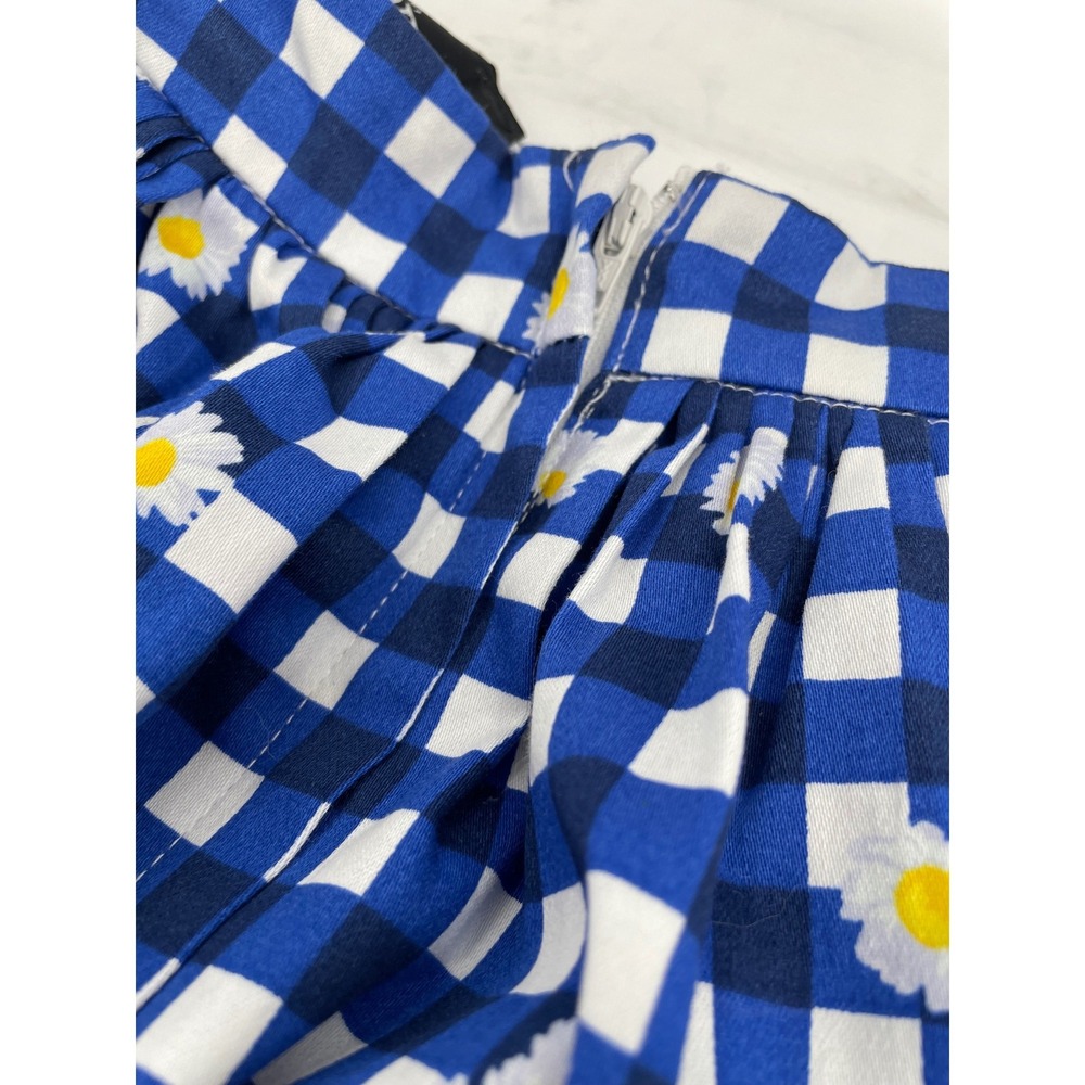 Collectif Women Skirt Jasmine Swing Gingham Daisy Blue White Cotton Blend Small - Picture 7 of 7